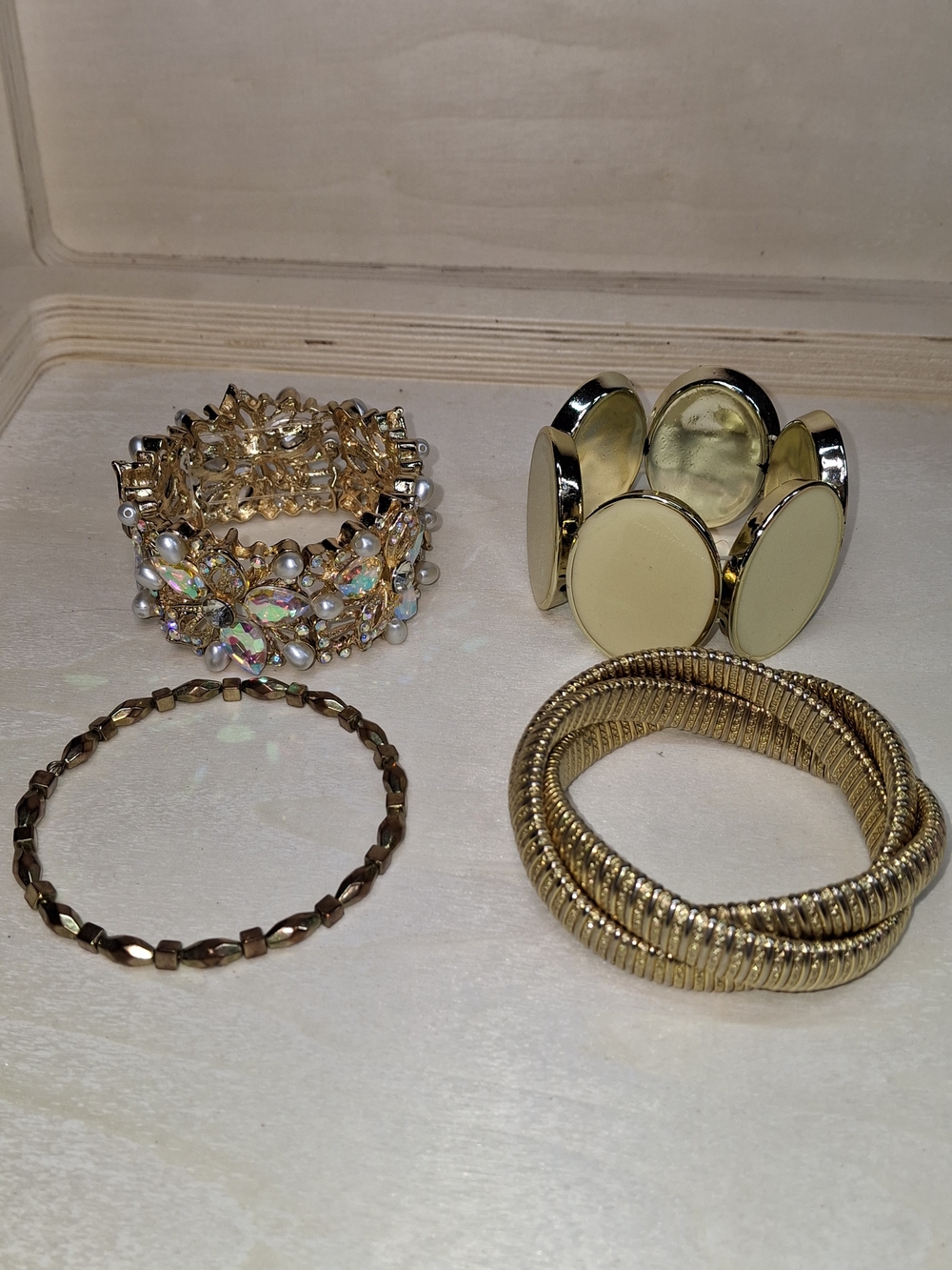 Gold and Ivory Statement Stretch Bracelet Set - Women Jewelry